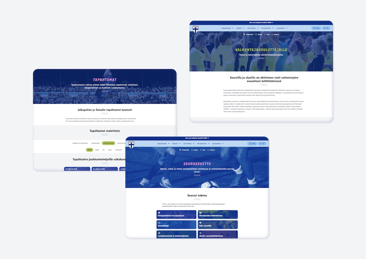 Desktop screenshots of the website of the Football association.