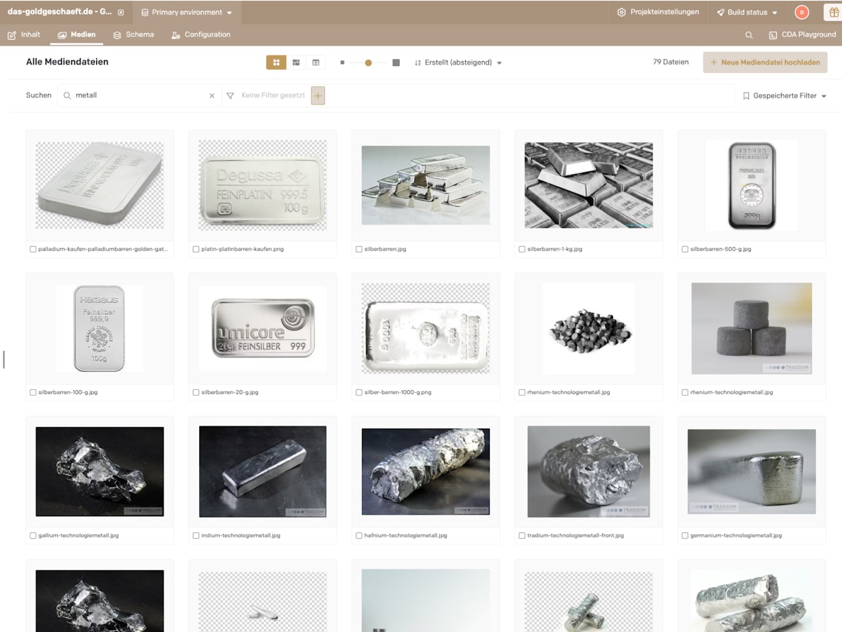 Snapshot of media assets management interface in DatoCMS.