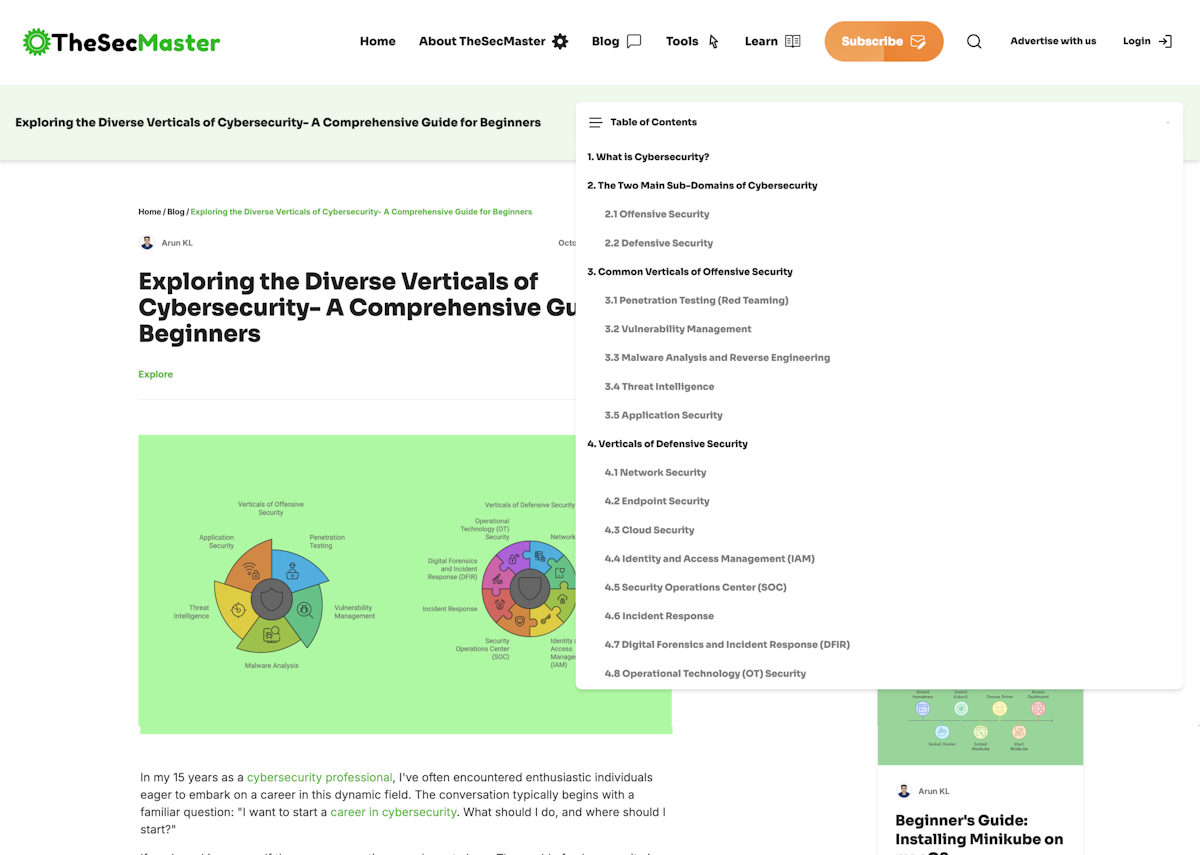Screenshot of The SecMaster blog post page