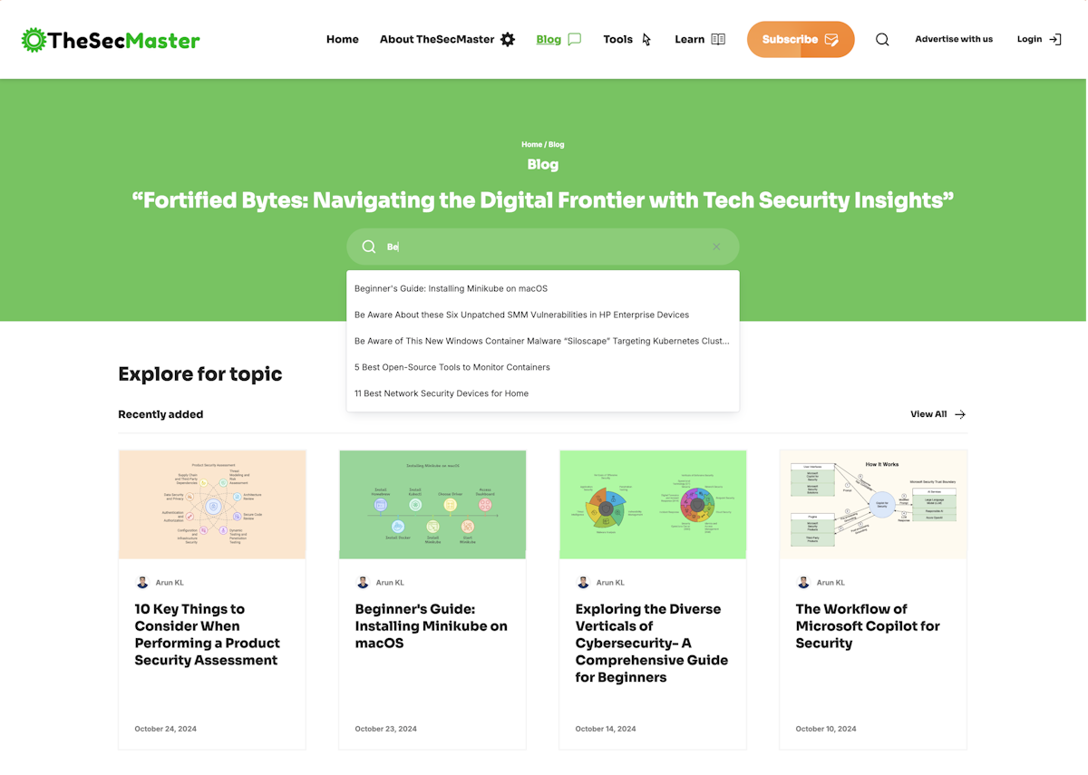 Screenshot of The SecMaster blog page