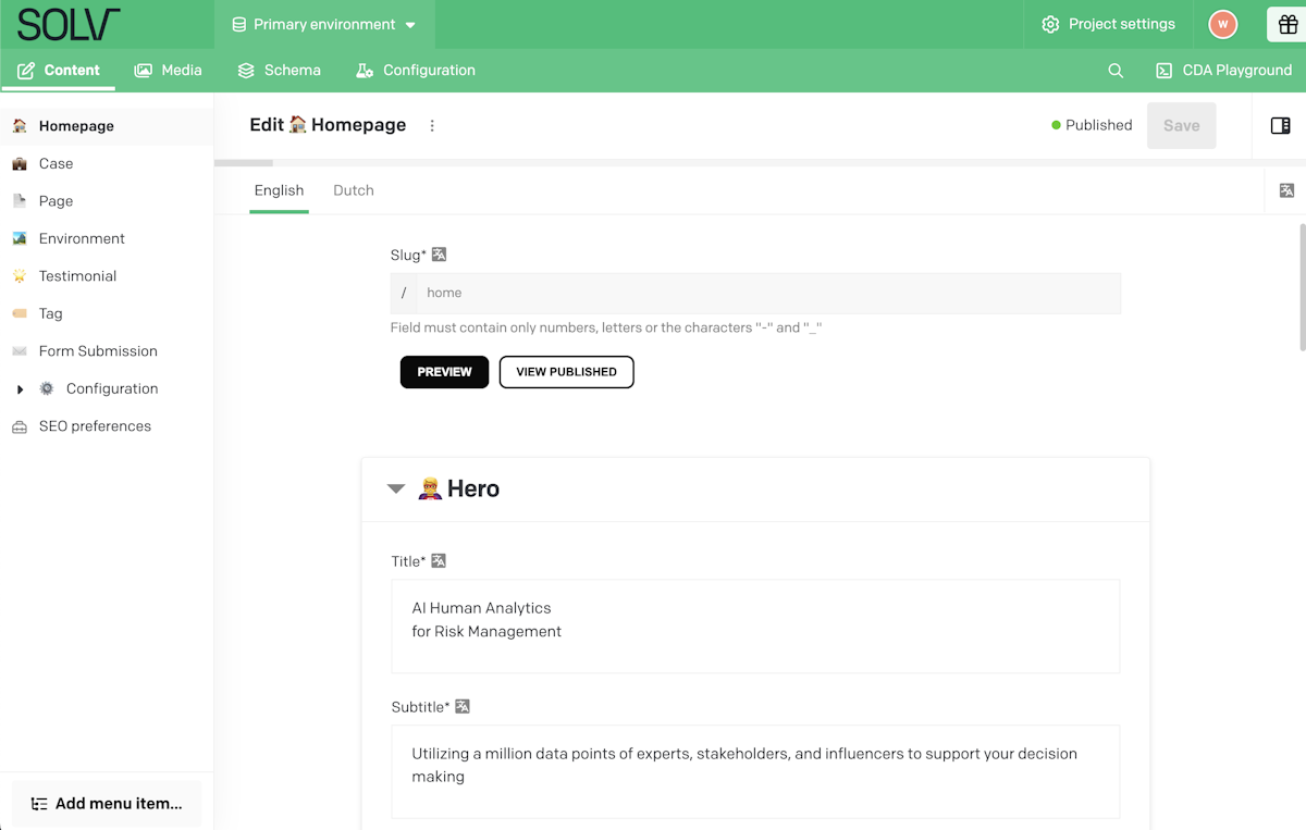 Solv.world DatoCMS interface