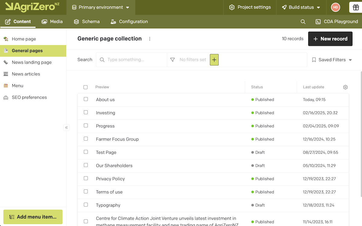 Screenshot of AgriZoneNZ CMS