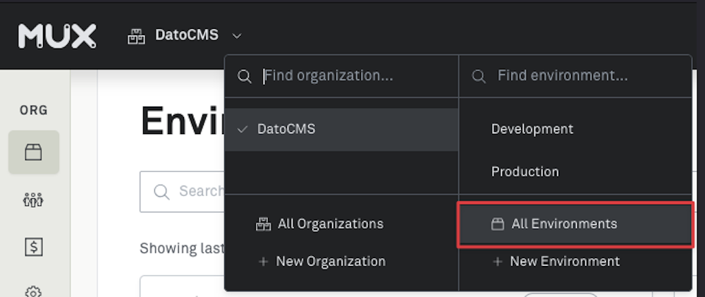 Navigate to your team name and find "All Environments" in the dropdown