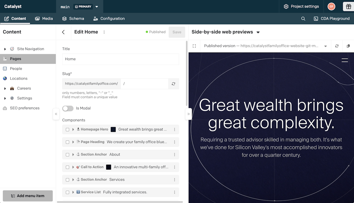 Shows the homepage editor experience