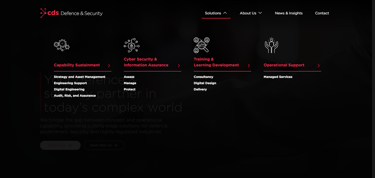 Screenshot of the CDS DS Mega menu.
