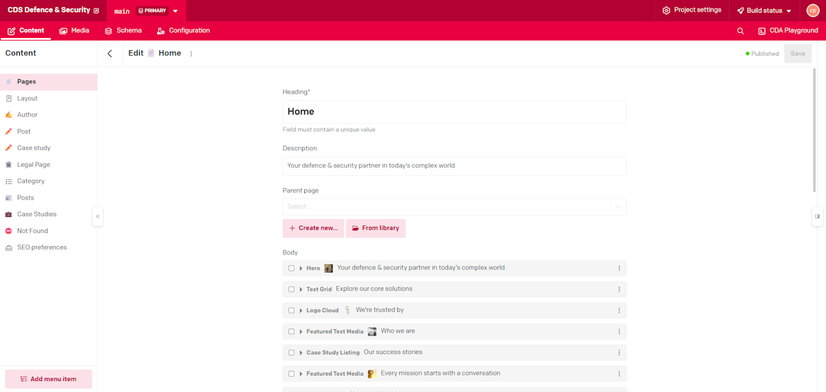 Screenshot of the DatoCMS content view.