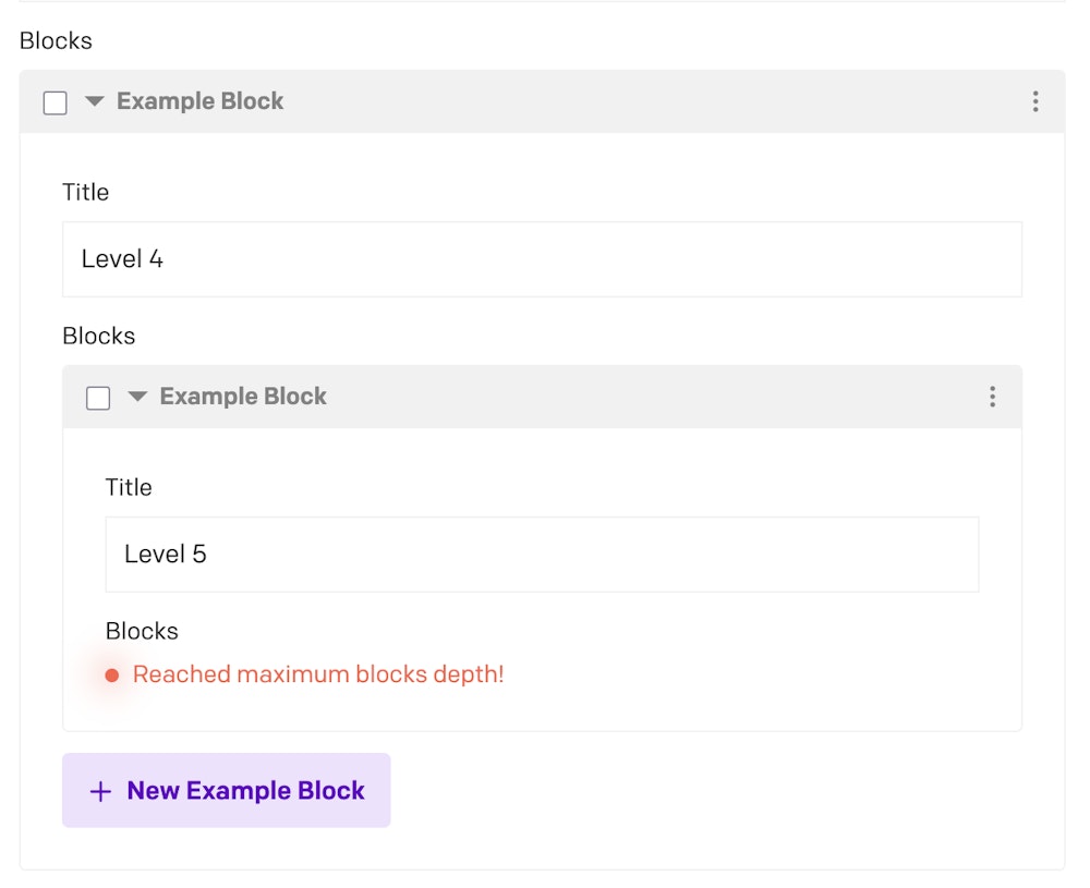 Record showing "Reached maximum blocks depth!" warning