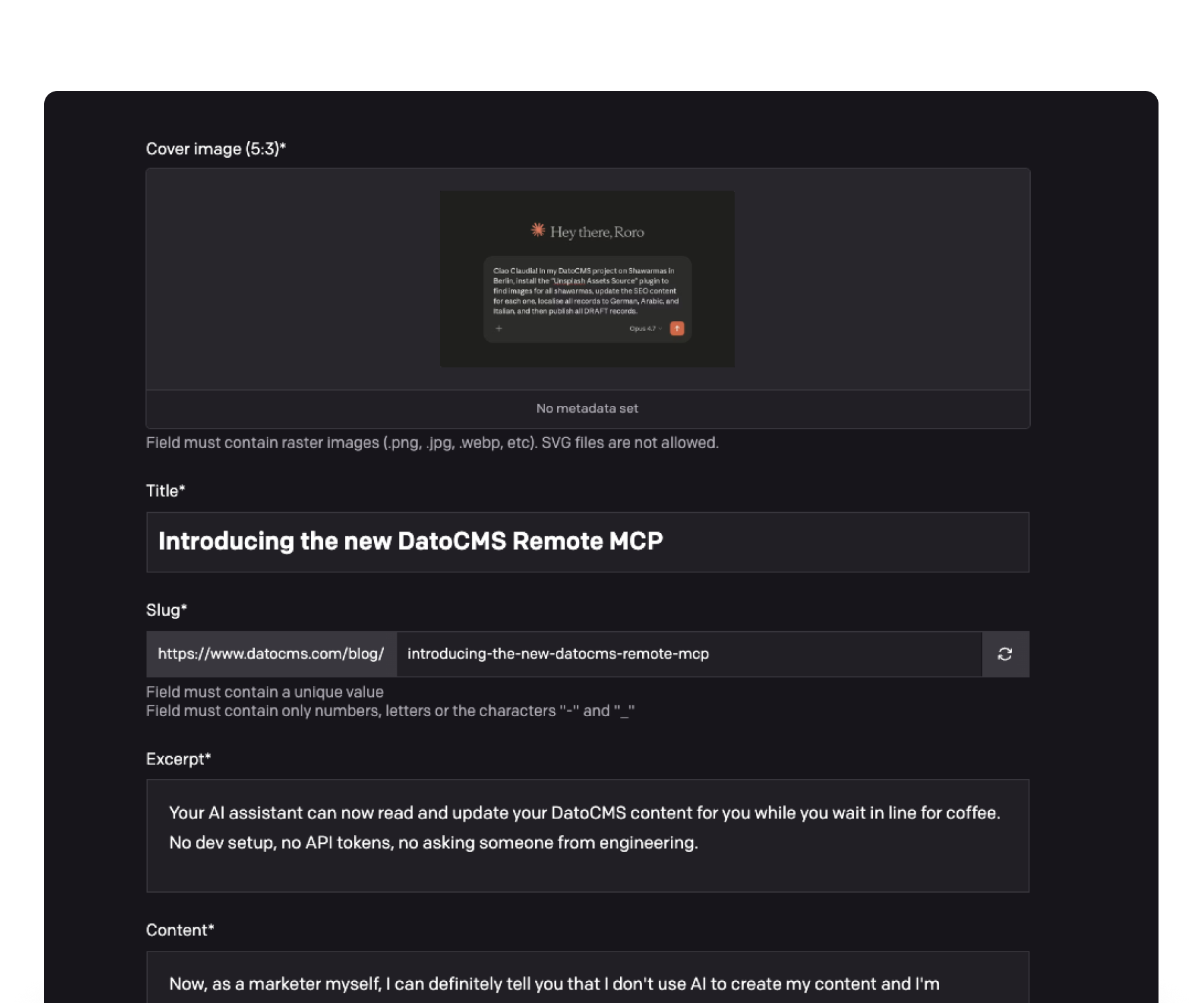 DatoCMS dark mode interface
