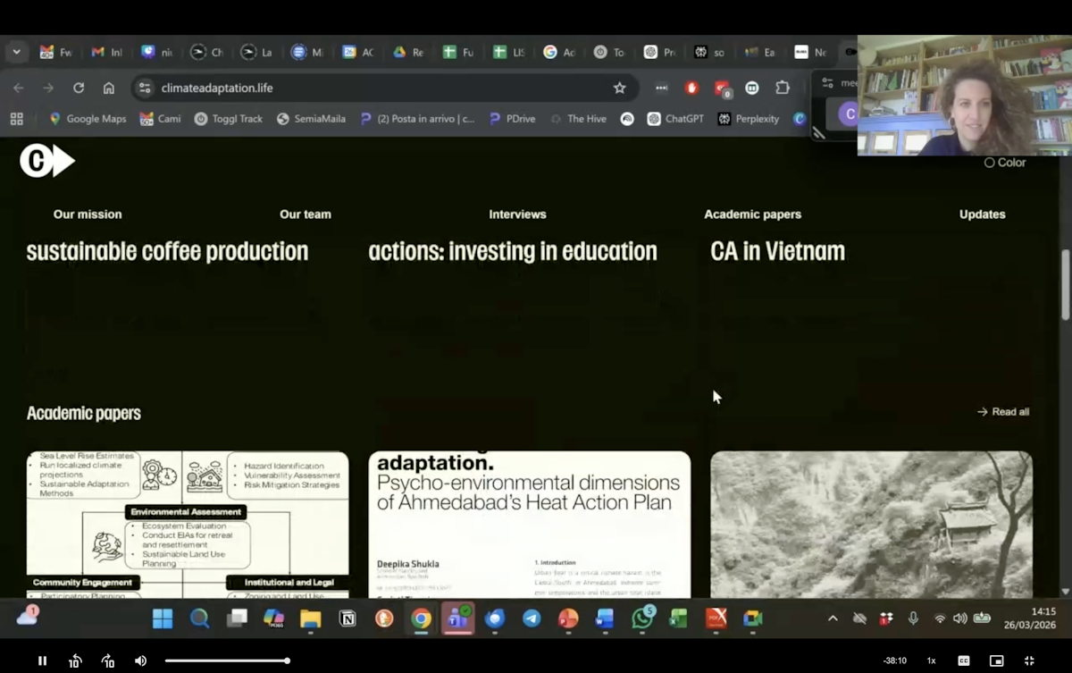 Screenshot of a remote moderated user testing session showing a participant reviewing the beta version of the website's dark mode interface.