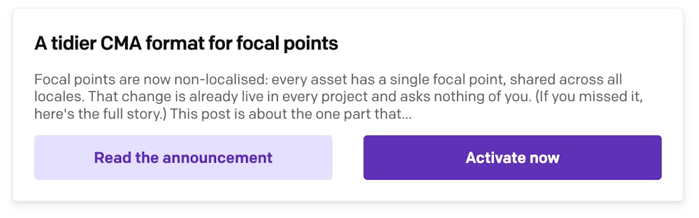 Screenshot showing tidier CMA format update opt-in