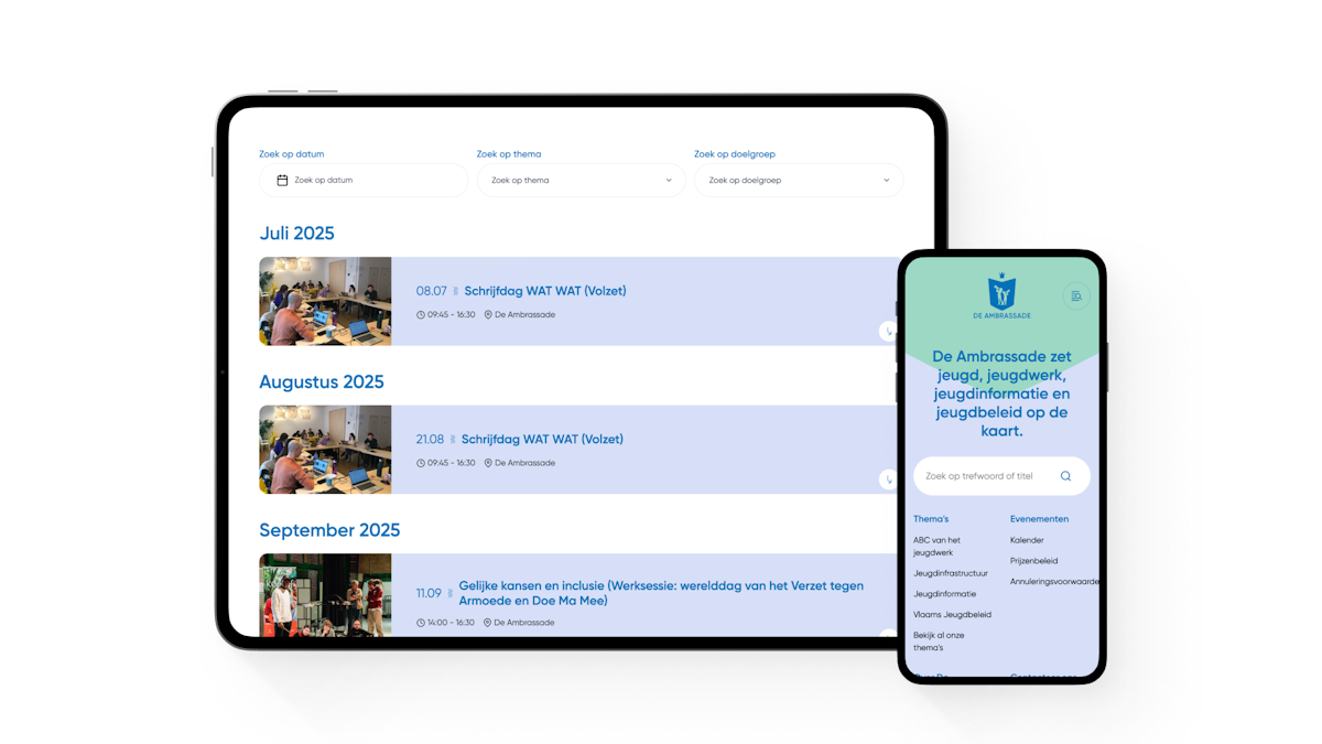 Screenshots of the agenda page and homepage