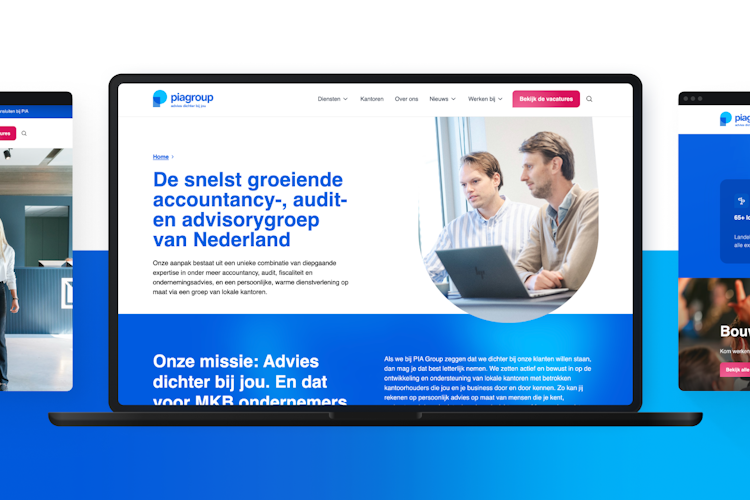PIA Group NL website screens on desktop