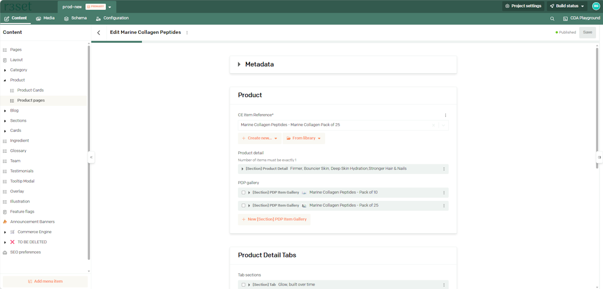 Commerce Engine Product Data in DatoCMS