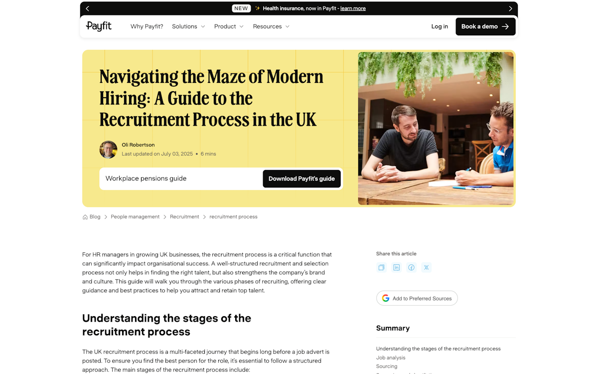 Blog article page