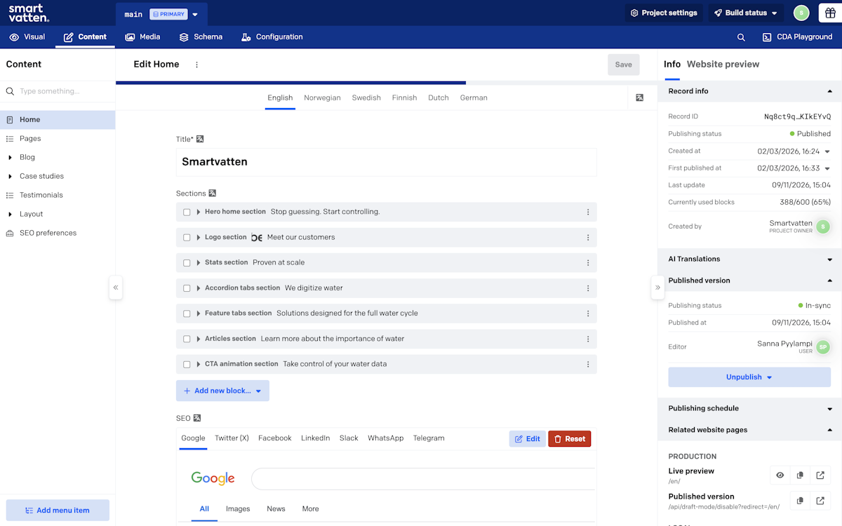 Home page in DatoCMS