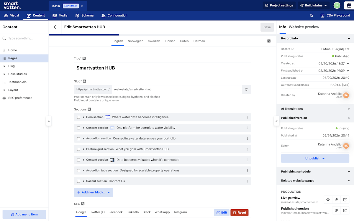 Product page in DatoCMS