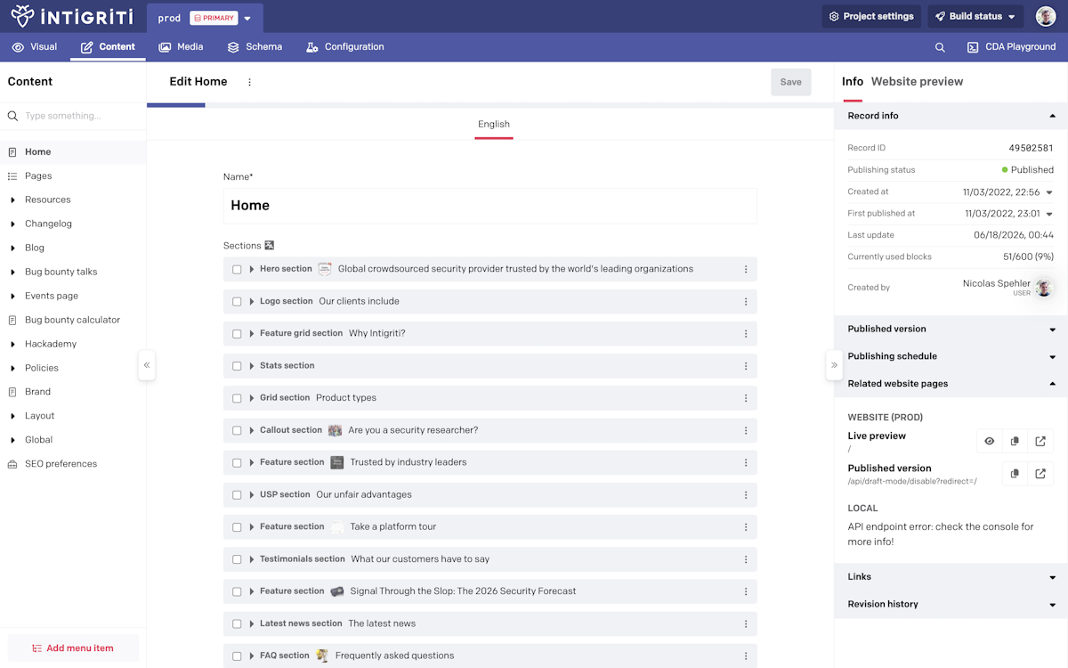 Home page in DatoCMS