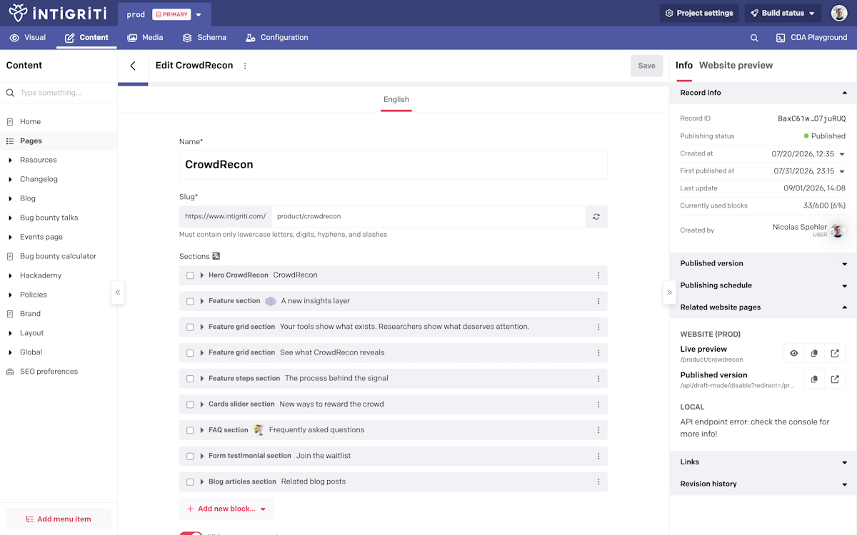 CrowdRecon page in DatoCMS