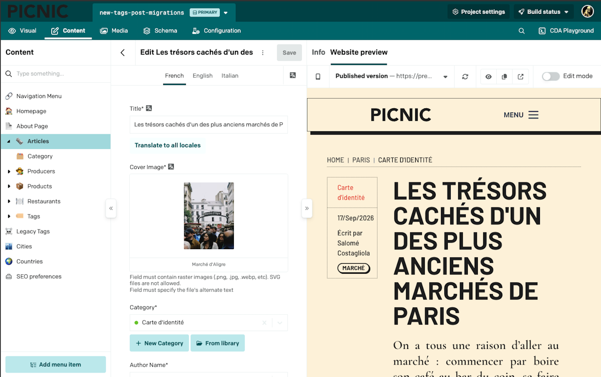 The Picnic Guide - DatoCMS Article editing with live preview