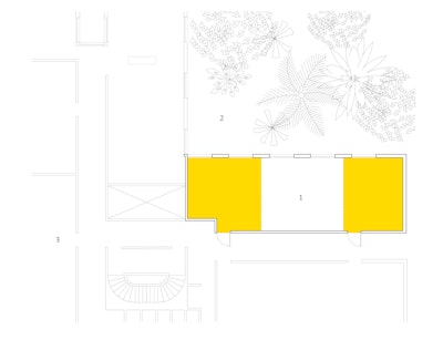 1: assembly space, 2: courtyard, 3: carpentry