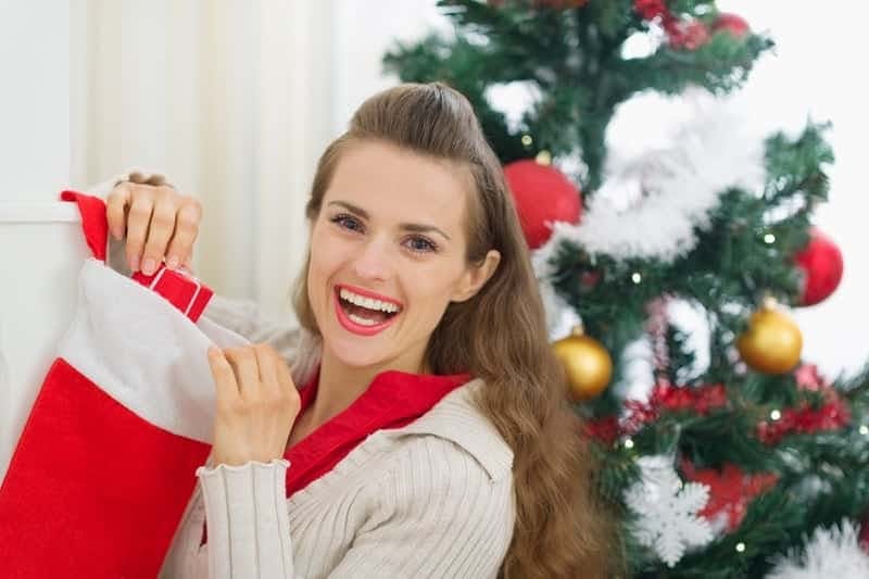 woman with christmas stocking