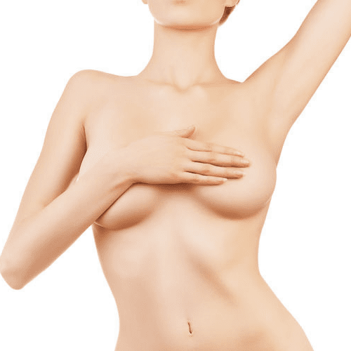 Female color image covering breast with hand