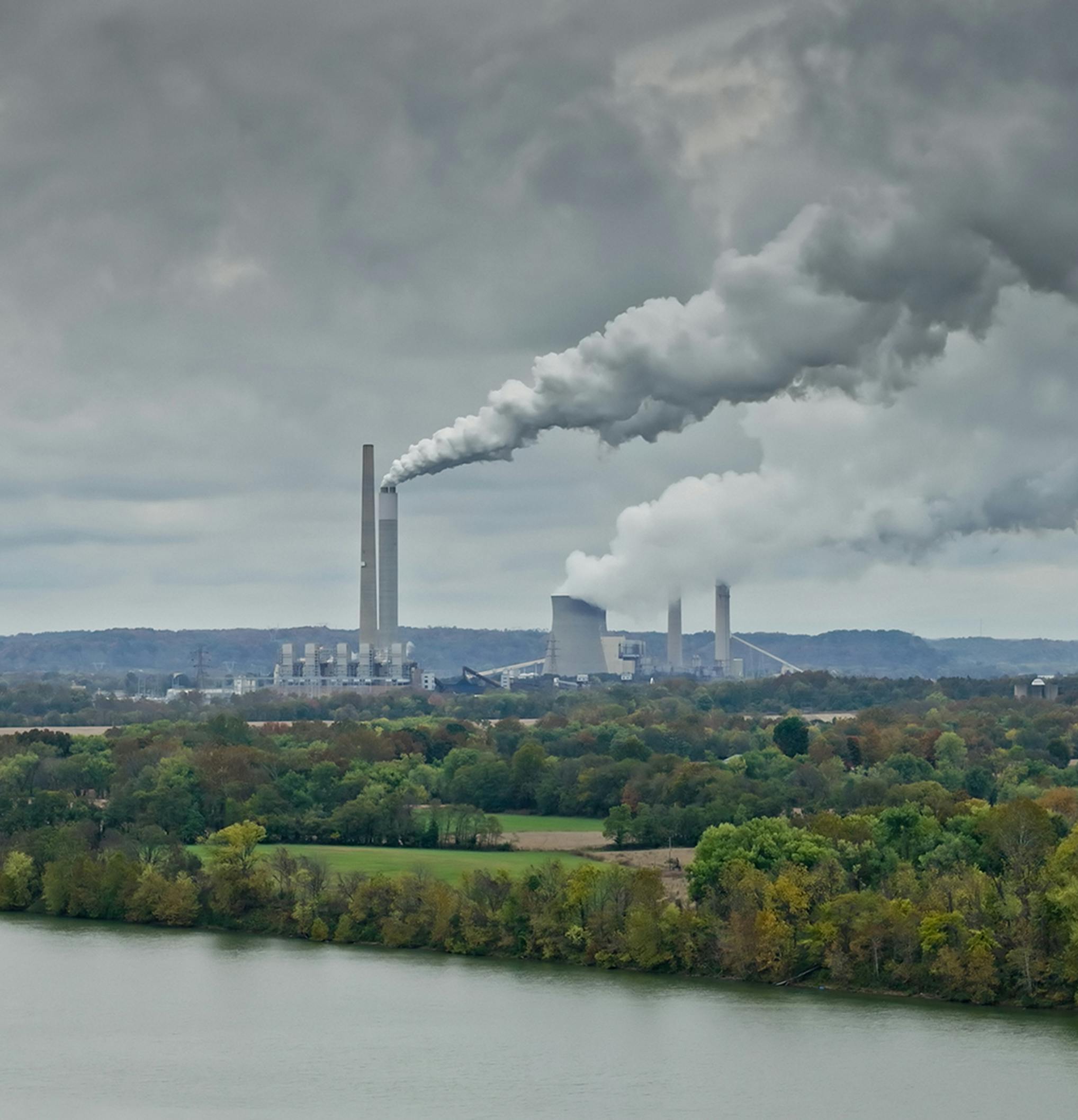 Industrial air pollution from factory smokestacks