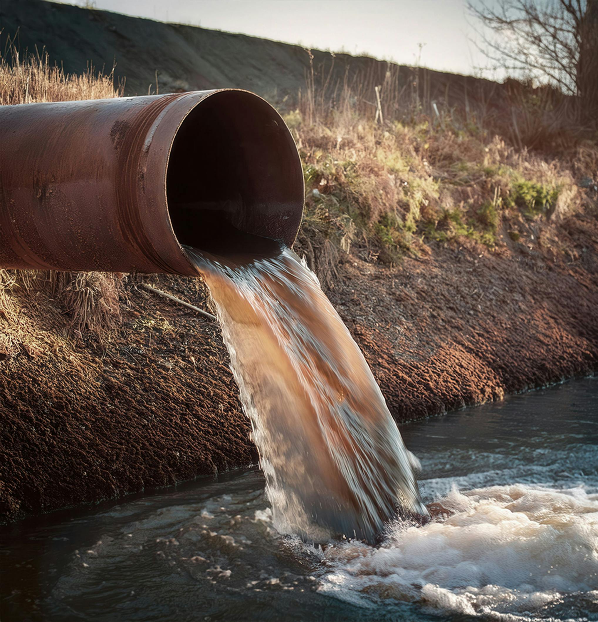 pipe spewing dirty water into a river