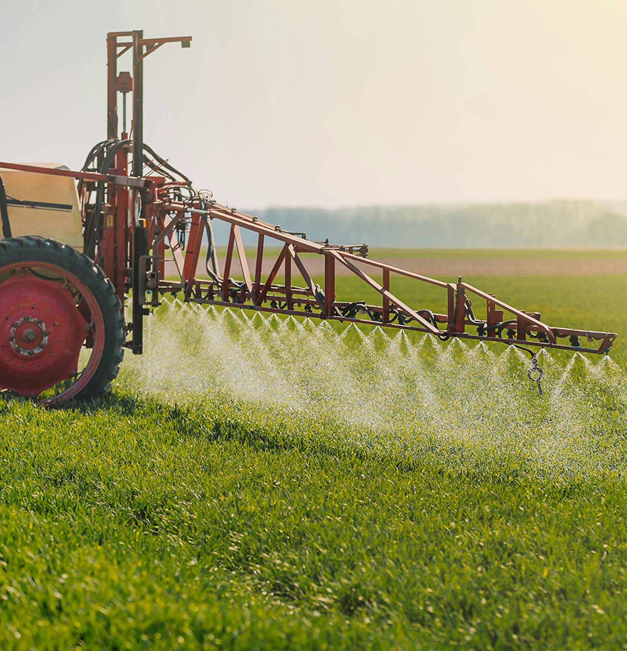 farmer spraying pesticides onto crops