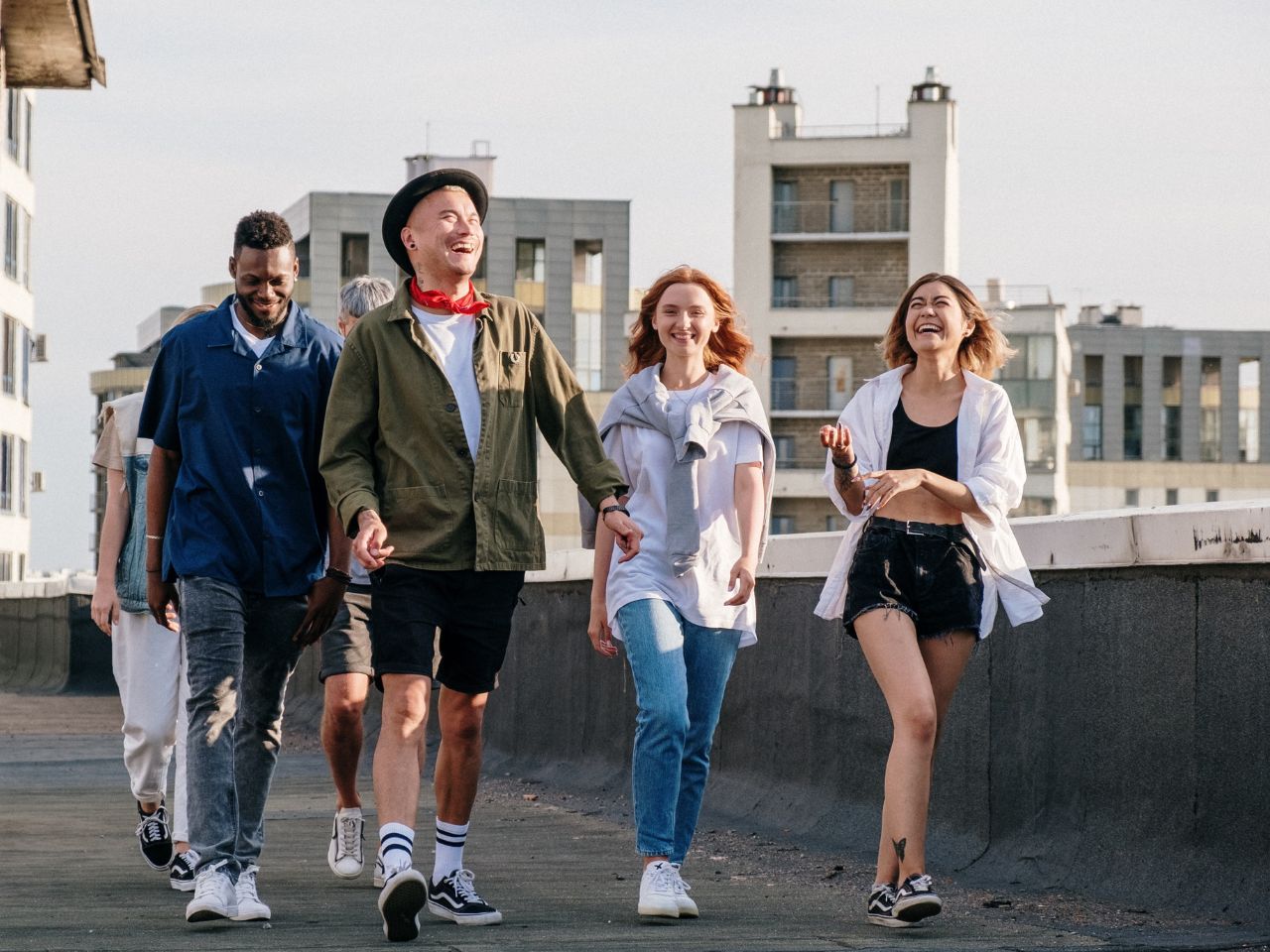 A group of friends walking.