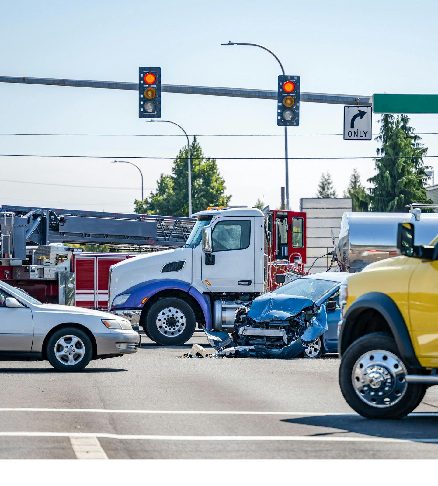 car and truck in an accident
