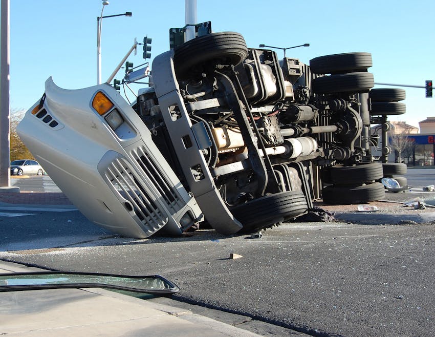 truck turned over on its side