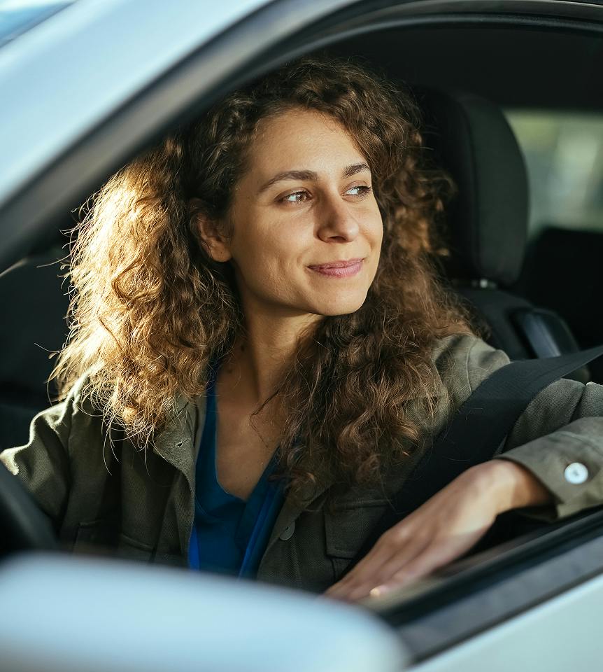 Woman looking out the car window