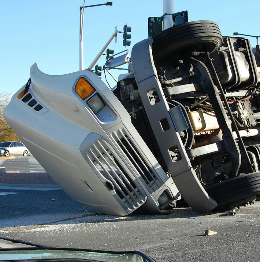 semi truck flipped over