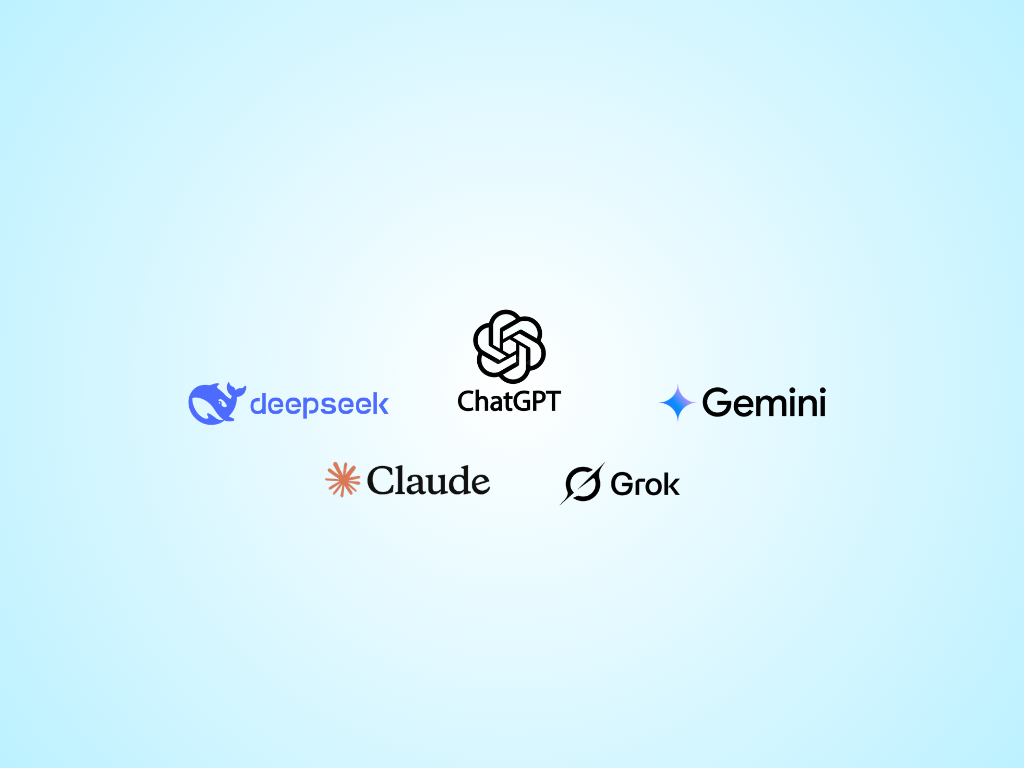 Current IAS logos: Gemini, ChatGPT, Deepseek, Grok, and Claude