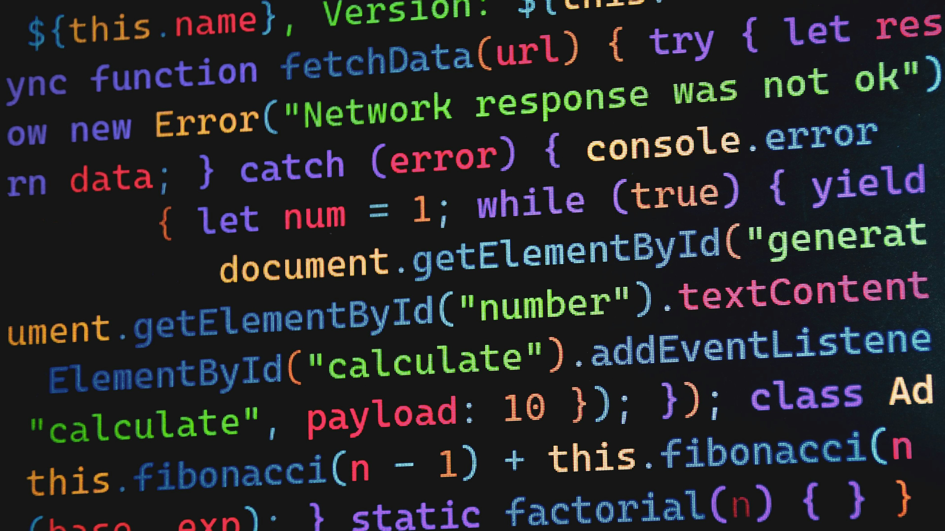 Snippets of JavaScript code demonstrating functions, error handling, and mathematical calculations.