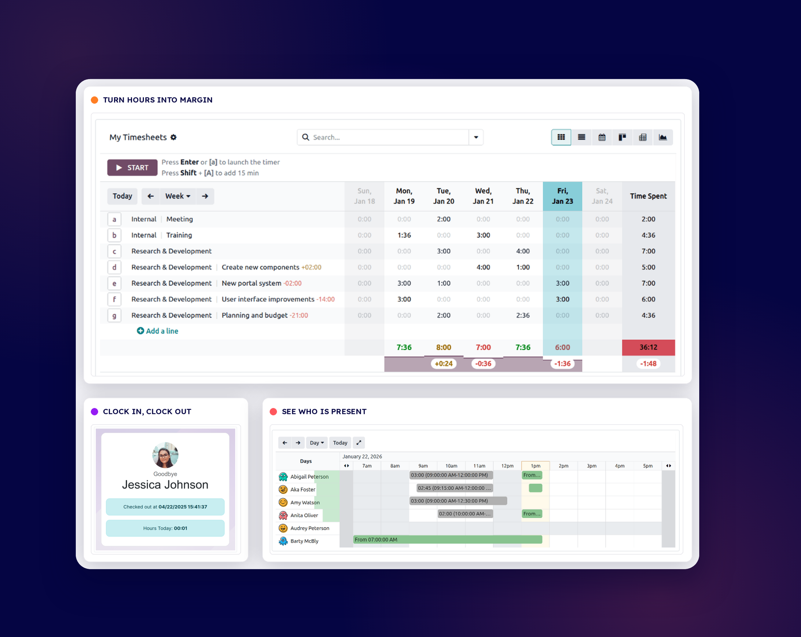 Odoo time sheets
