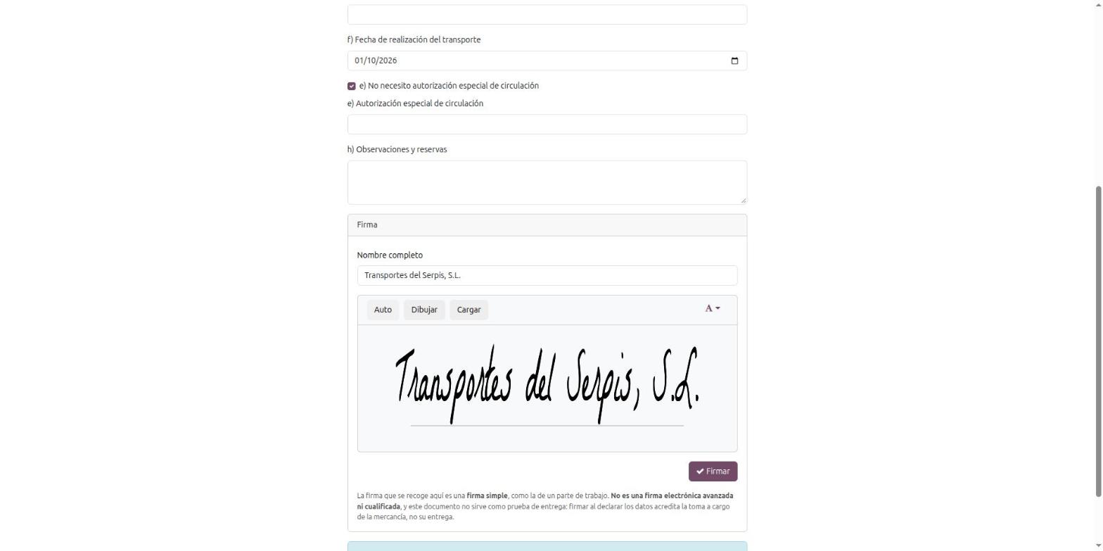Carrier simple signature block on the DeCA form from a mobile phone