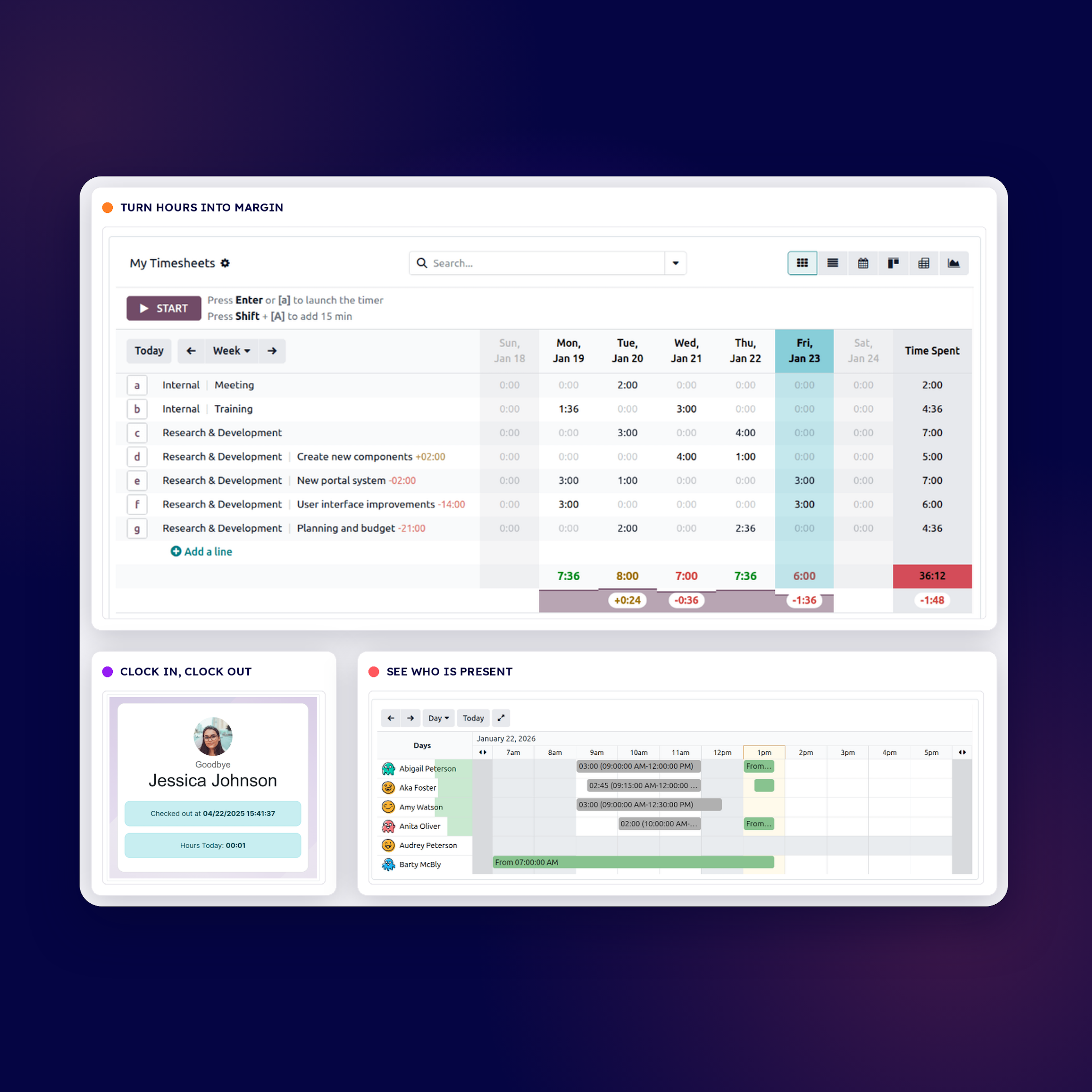 Odoo time sheets