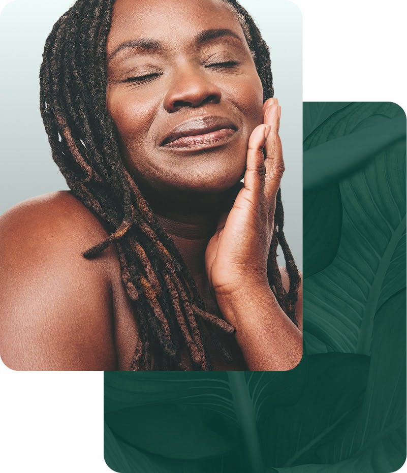 woman touching her cheek