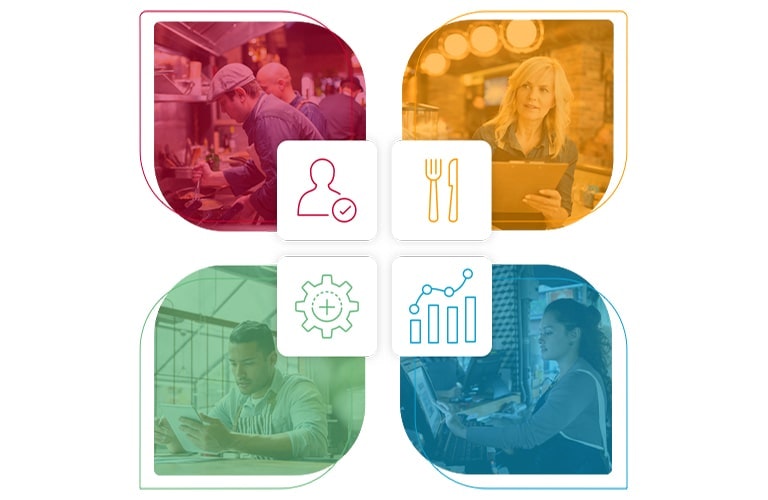 Erudus & Fourth Integration Fourth Logo with a red yellow green and blue icon with coloured image coming out of each individual icon