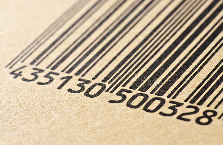A black and white barcode closeup 