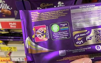 Cadbury's Chocolate Bar Ingredient list on the back of purple cadburys chocolate bar