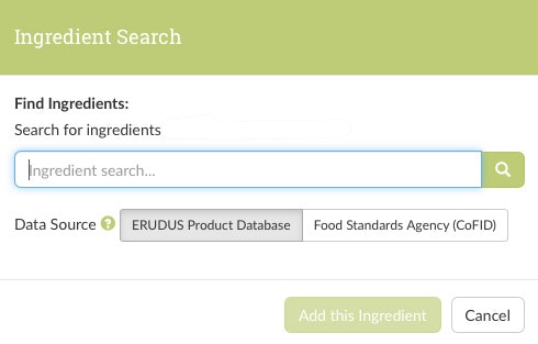 Screenshot of Erudus ingredient search so users can find what they're looking for 