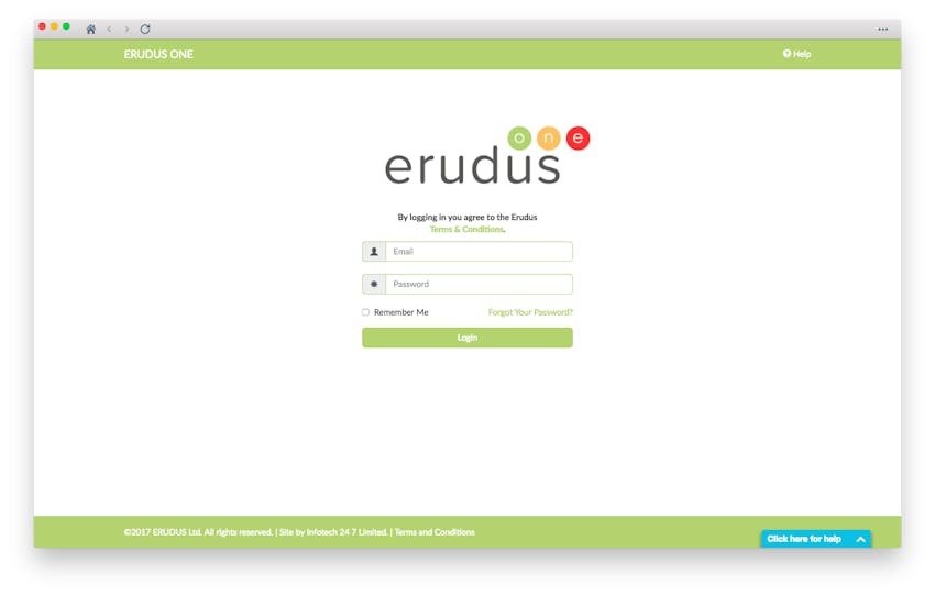 Erudus One Log-in page 