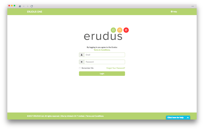 Erudus One App via Webcatalog Erudus One Log-in page