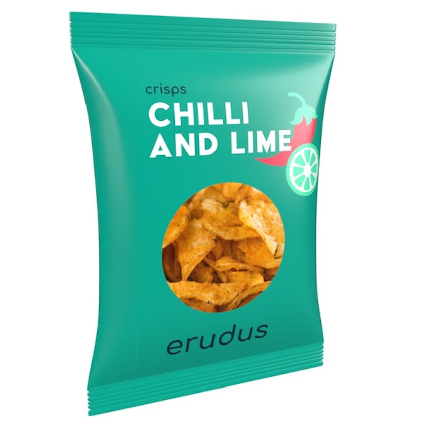 Teal Erudus Chilli & Lime Crisp packet left angled 