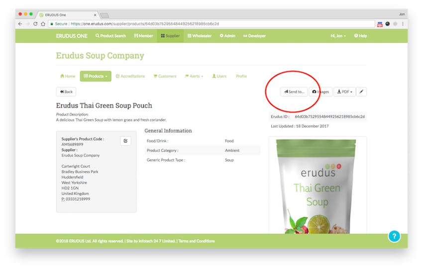 Erudus thai green soup product specification in the erudus supplier page 