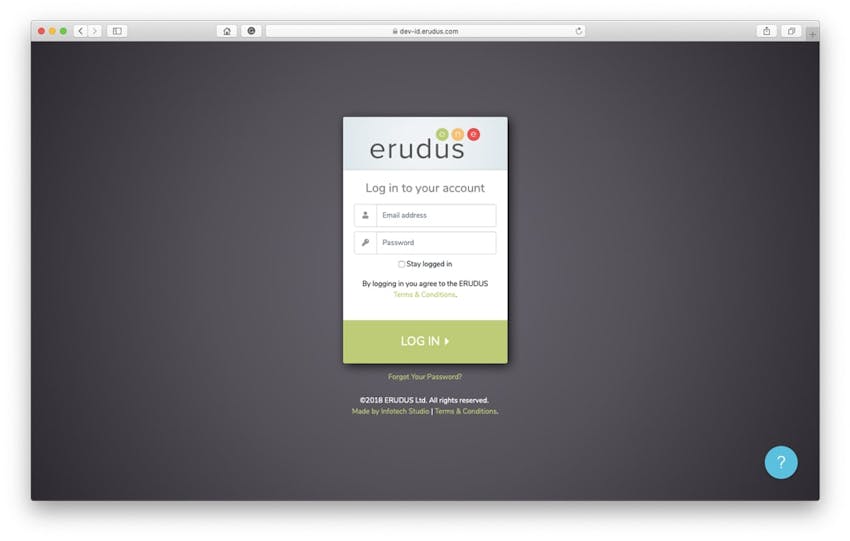 erudus account log in screen 