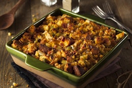 ovenbaked dish of traditional homemade cornbread stuffing 